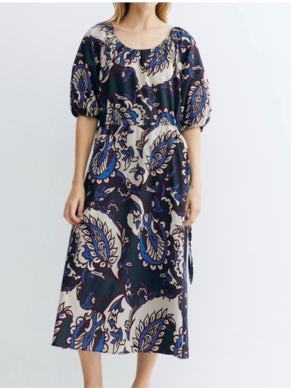 H&M Drawstring Waist Cotton Dress Paisley Print Size Medium NWT